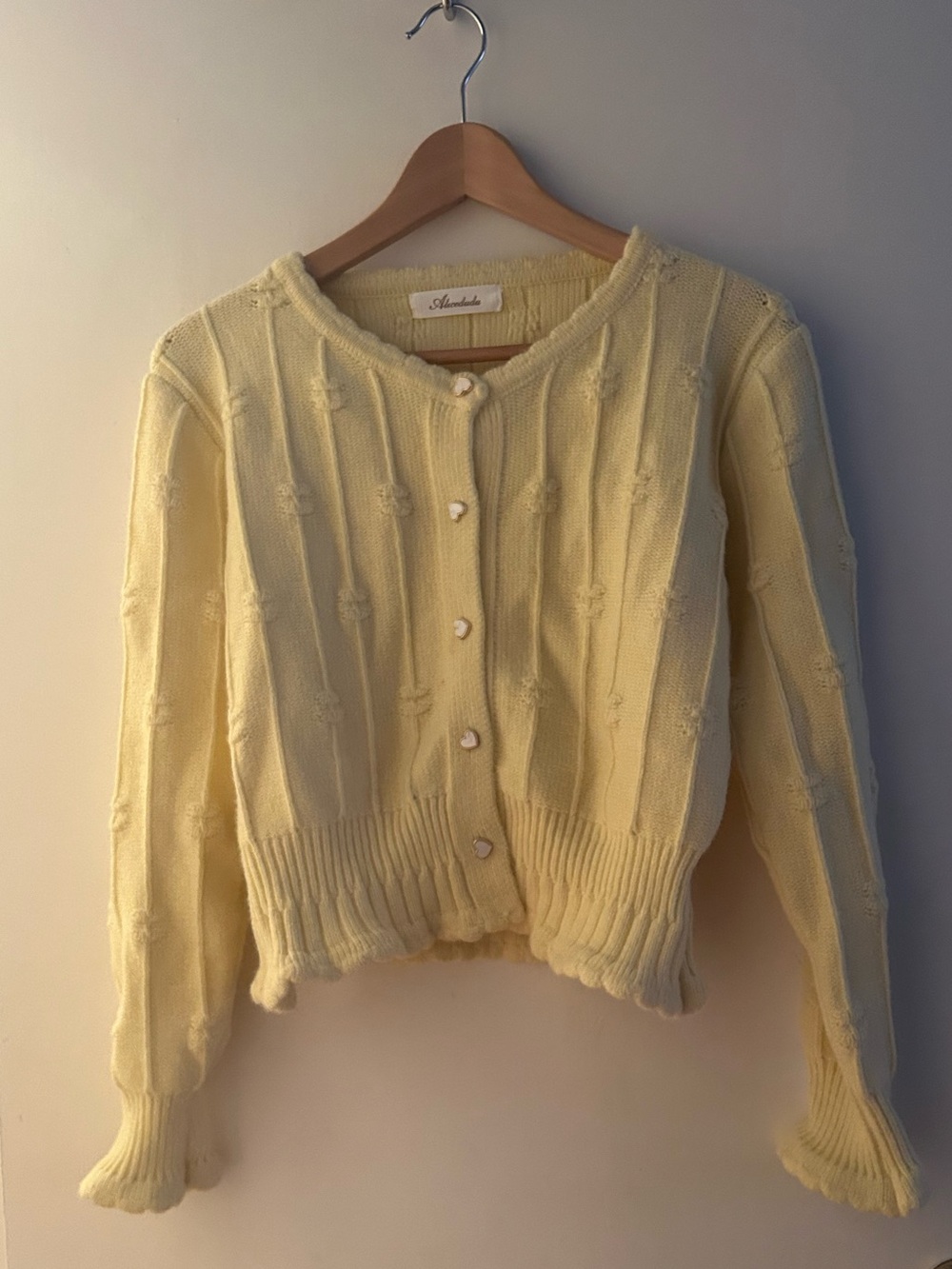 Chunky Knit light yellow Cardigan Sweater - Classic Button-Up - Picture 5 of 6